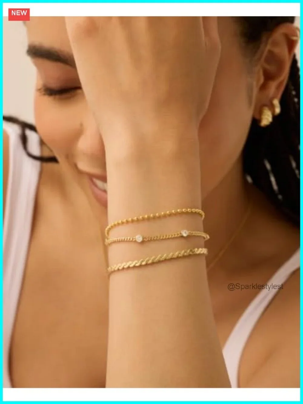 18K Gold Plated Chain Bracelet Pack for Women Stackable Paperclip Snake Rope